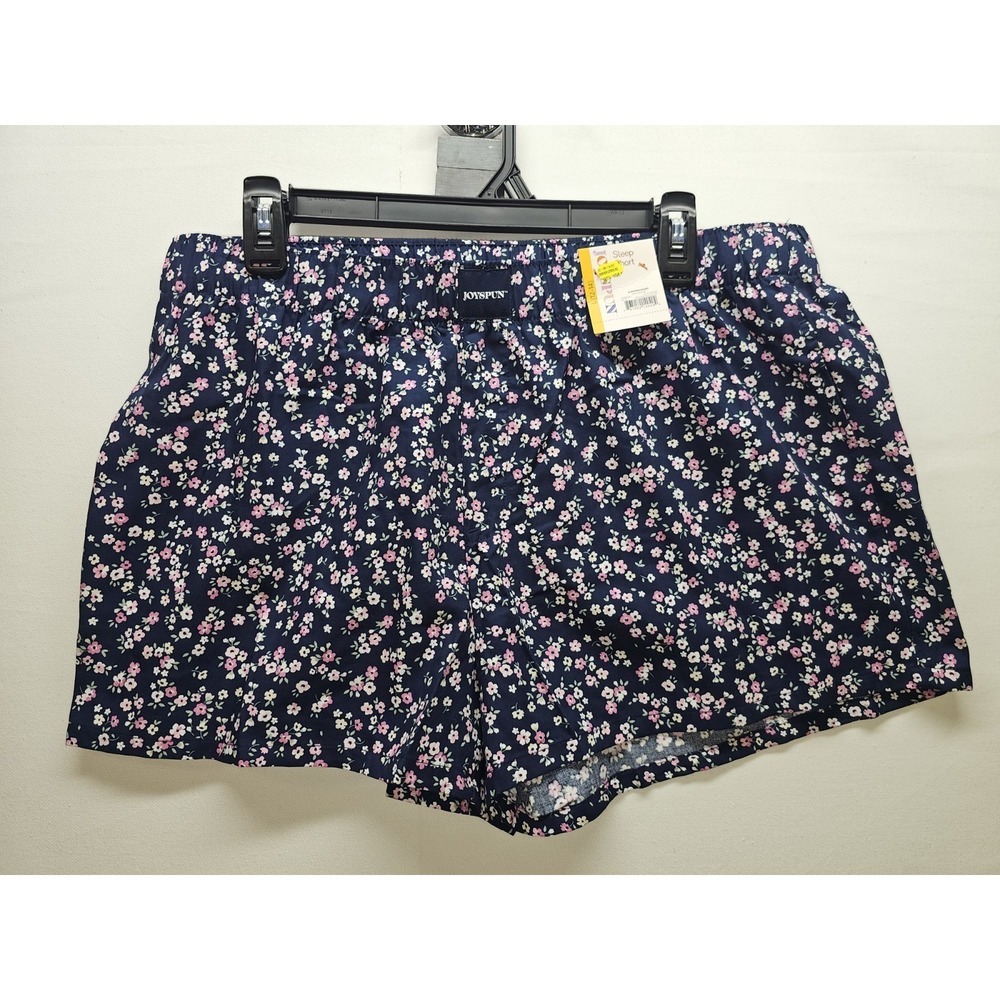 NWT Joyspun Navy Floral Woven Pajama Boxer Sleep Short Size L 3" Inseam